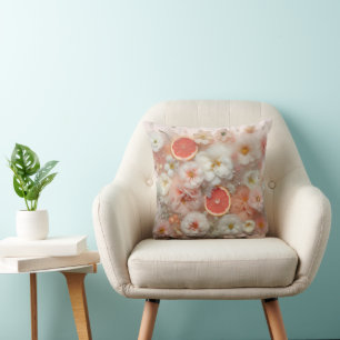 Grapefruit and Flowers Abstract Cushion