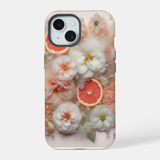 Grapefruit and Flowers iPhone 15 Case (Back)