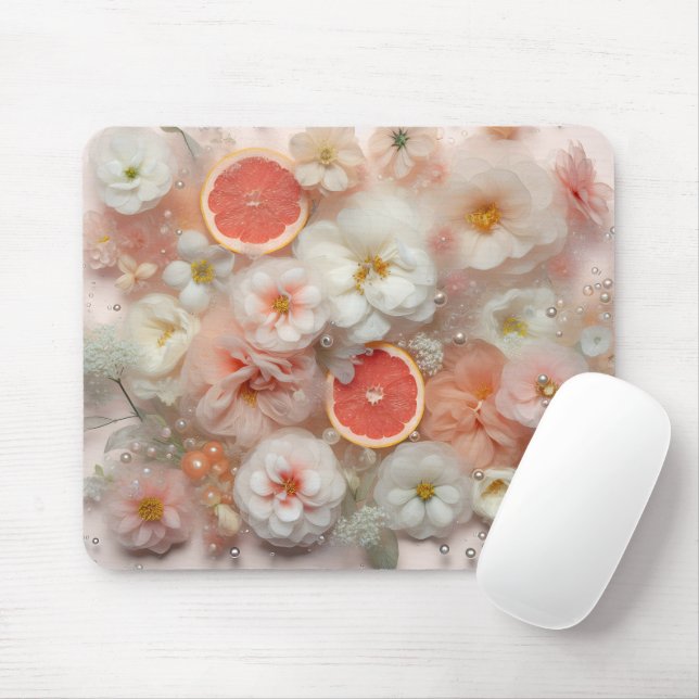 Grapefruit and Flowers Mouse Mat (With Mouse)