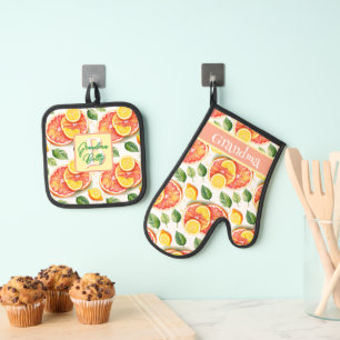 Grapefruit and Lemons Watercolor Citrus Oven Mitt & Pot Holder Set