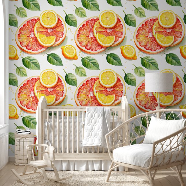 Grapefruit and Lemons Watercolor Citrus  Wallpaper (Kids)