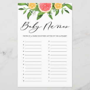 Grapefruit Baby Names Alphabet Baby Shower Game