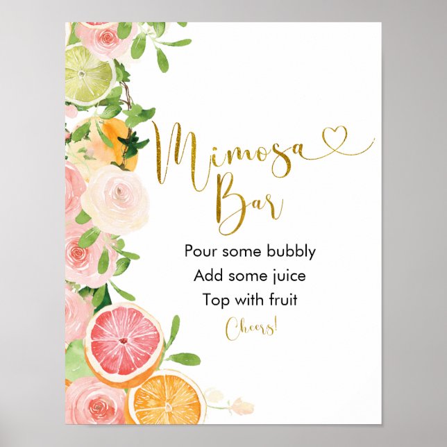 Grapefruit Citrus Bridal Shower Mimosa Bar Sign (Front)