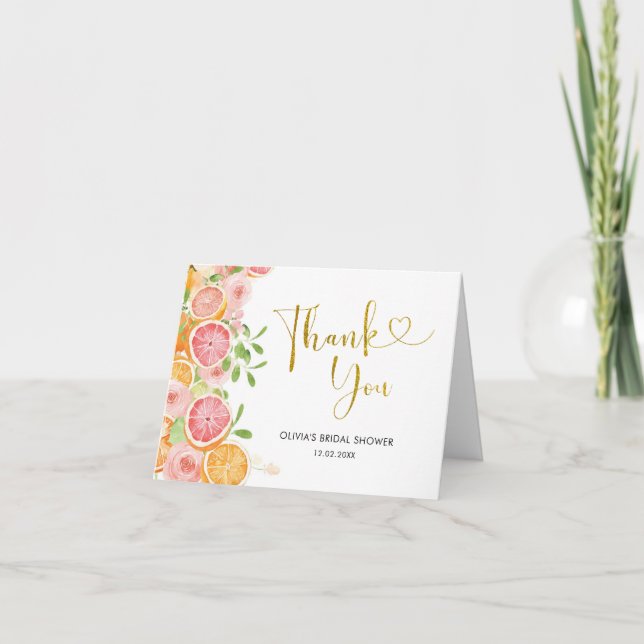 Grapefruit Citrus Bridal Shower Thank You Card (Front)