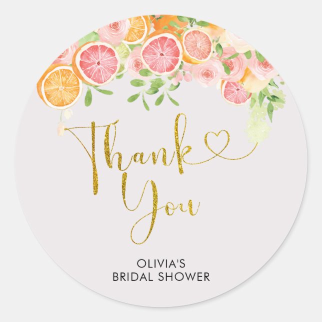 Grapefruit Citrus Bridal Shower Thank You Sticker (Front)