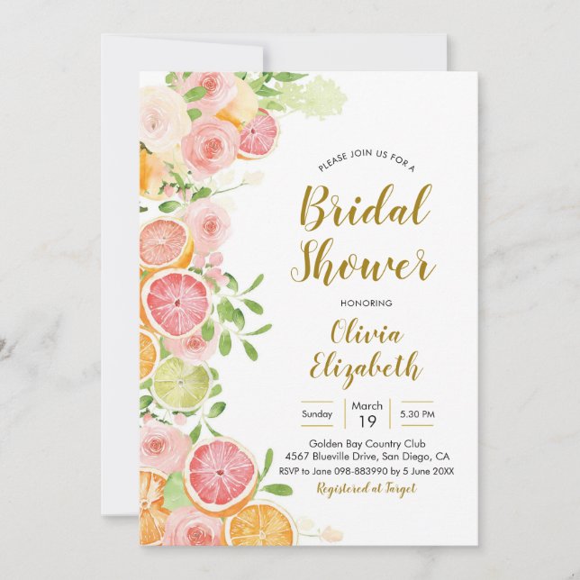 Grapefruit Citrus Fruit Bridal Shower Invitation (Front)