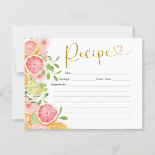 Grapefruit Citrus Fruit Bridal Shower Recipe Card