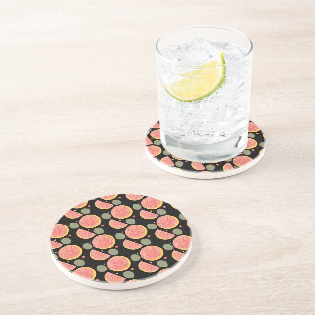 Grapefruit Garden Greenery Fruit Black Coaster (Side)