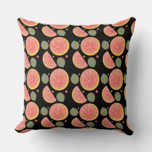 Grapefruit Garden Greenery Fruit Black Cushion