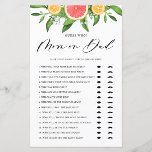 Grapefruit Guess Who Mum or Dad Baby Shower Game