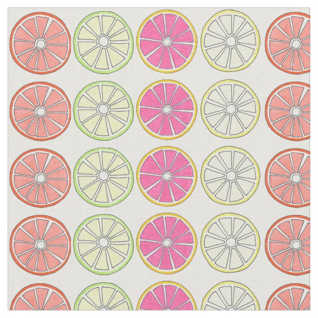 Grapefruit Lemon Lime Orange Citrus Fruit Slices Fabric (Close Up)