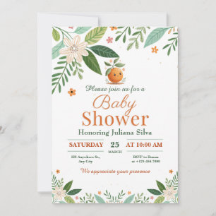 Grapefruit Orange Citrus Little Cutie baby shower Invitation