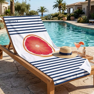 Grapefruit Slice Navy Blue Striped Personalised  Beach Towel