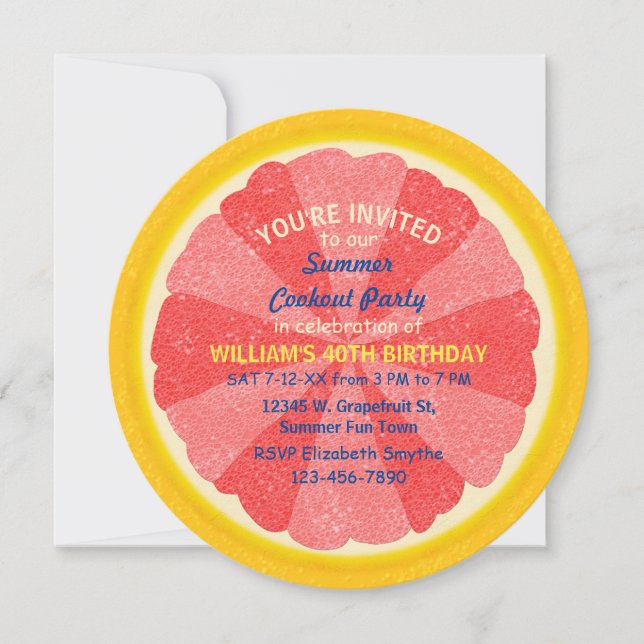 Grapefruit Slice Summer Party Cookout or Birthday Invitation (Front)
