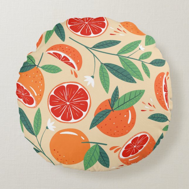 Grapefruit slices, modern seamless pattern. round cushion (Front)