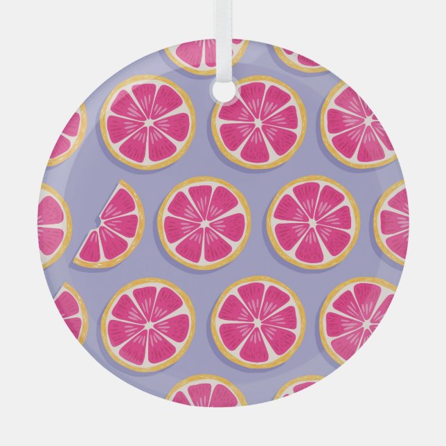 Grapefruit slices, vibrant purple pattern. glass tree decoration (Front)
