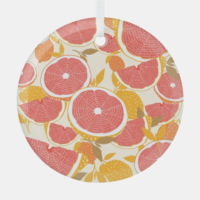Grapefruit Slices with Leaves Glass Tree Decoration (Front)