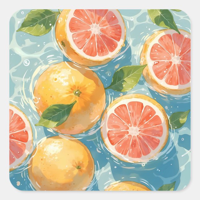 Grapefruit Splash Square Sticker (Front)
