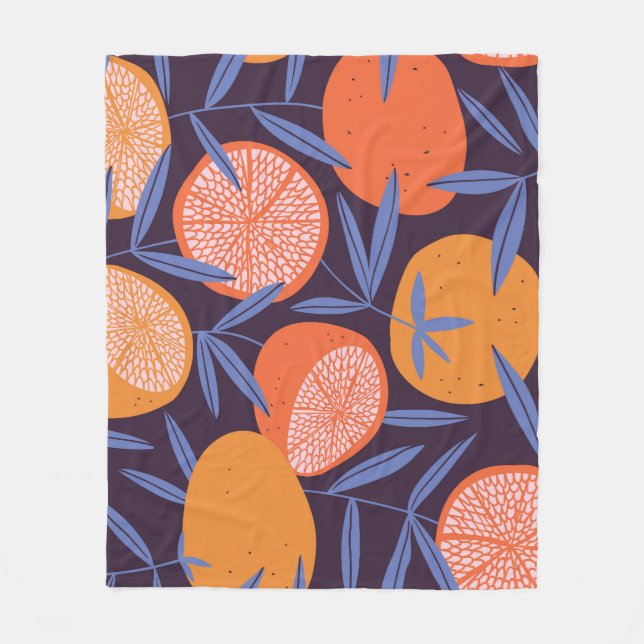 Grapefruit Vintage, Tropical Fruit Pattern. Fleece Blanket (Front)