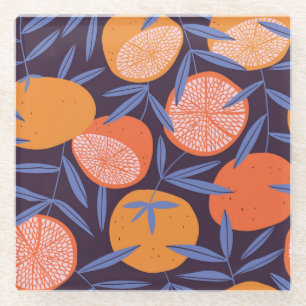 Grapefruit Vintage, Tropical Fruit Pattern. Glass Coaster