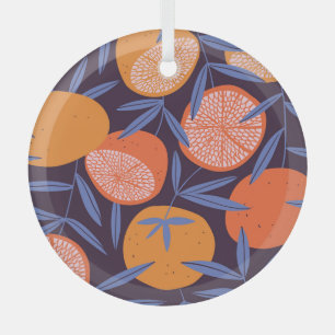 Grapefruit Vintage, Tropical Fruit Pattern. Glass Tree Decoration