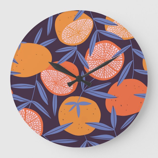Grapefruit Vintage, Tropical Fruit Pattern. Large Clock (Front)