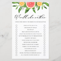 Grapefruit Would She Rather Bridal Shower Game