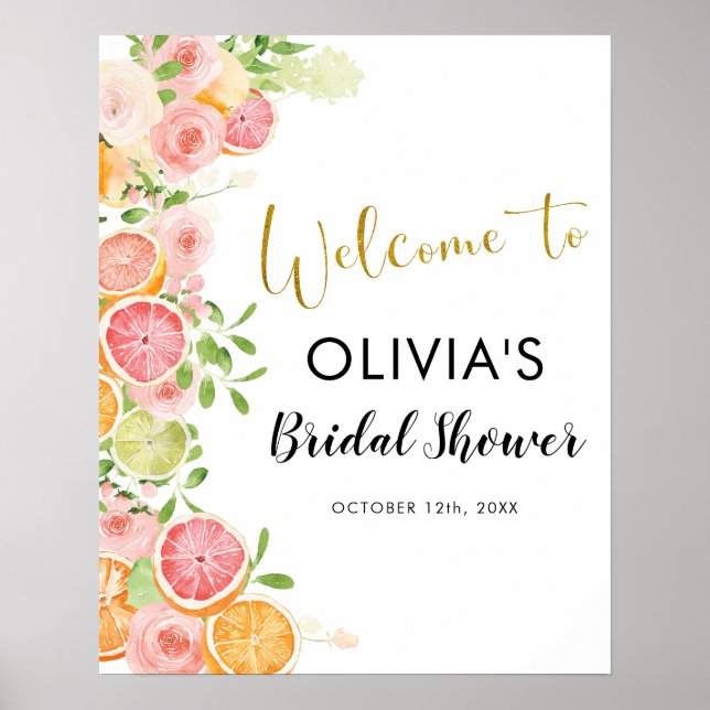 Grapefruits Citrus Bridal Shower Welcome Sign (Front)