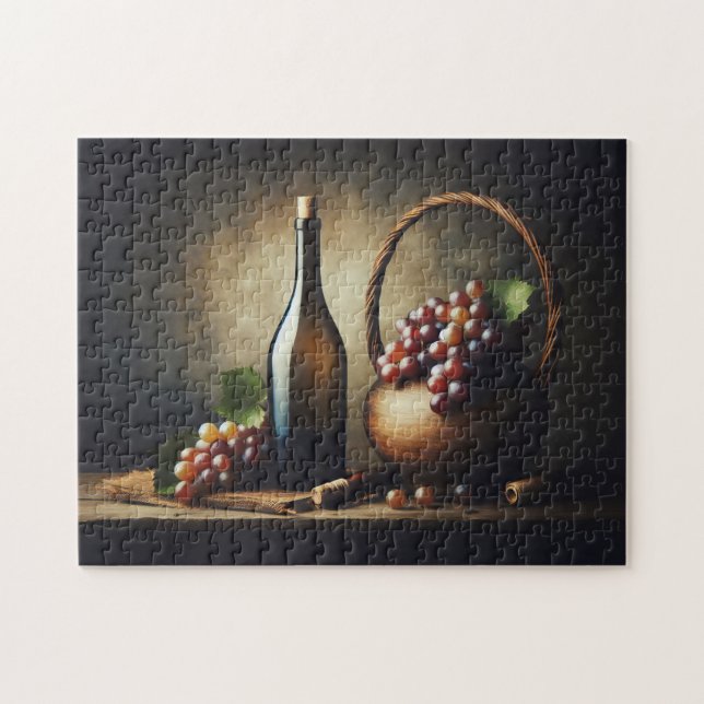Grapes and a Bottle of Wine Still Life Jigsaw Puzzle (Horizontal)