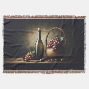 Grapes and a Bottle of Wine Still Life Throw Blanket