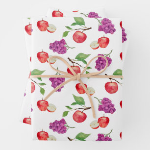 Grapes and Apples Fruit Lover Wrapping Paper Sheet