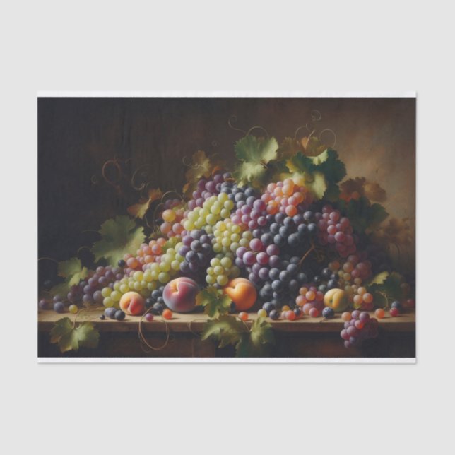 Grapes and Fruit Still Life Painting Decoupage Tissue Paper (Front)