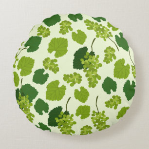 Grapes and Grape Leaves Pattern Round Cushion
