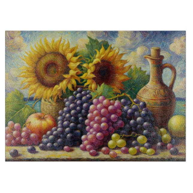 Grapes and Sunflowers Oil Painting Cutting Board (Front)