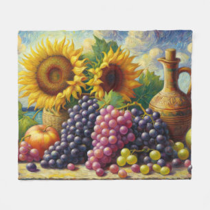 Grapes and Sunflowers Oil Painting Fleece Blanket