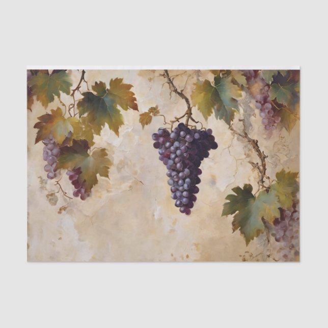 Grapes and Vines Watercolor Decoupage Tissue Paper (Front)
