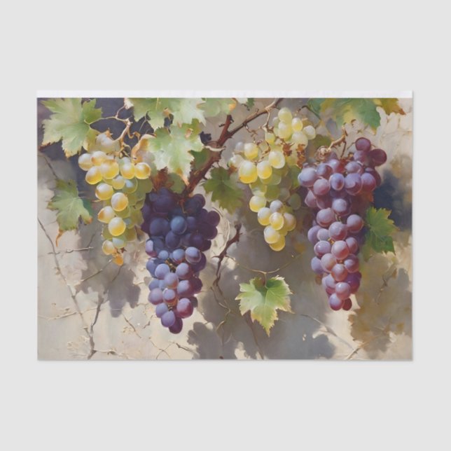 Grapes and Vines Watercolor Decoupage Tissue Paper (Front)