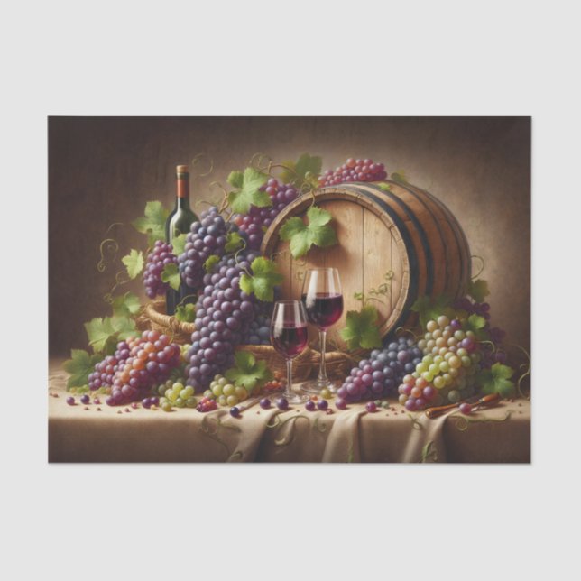 Grapes and Wine Still Life Decoupage Tissue Paper (Front)
