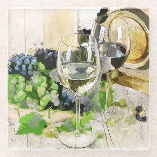 Grapes and Wine Still Life Glass Coaster