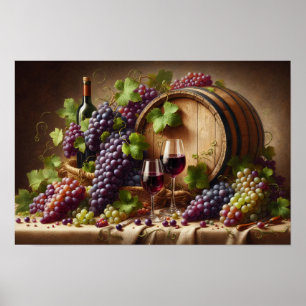 Grapes and Wine Still Life Poster