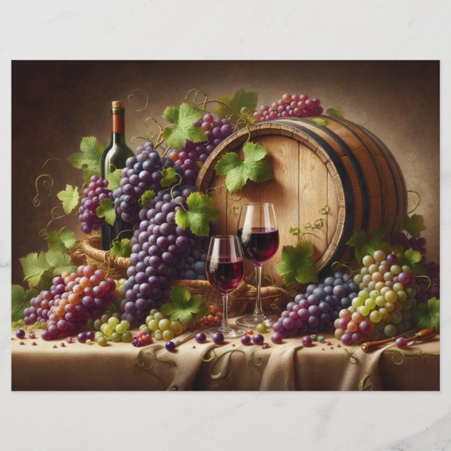 Grapes and Wine Still Life Scrapbook Paper (Front)