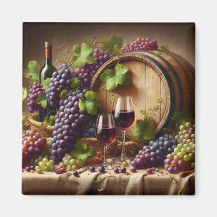 Grapes and Wine Still Life Square Magnet