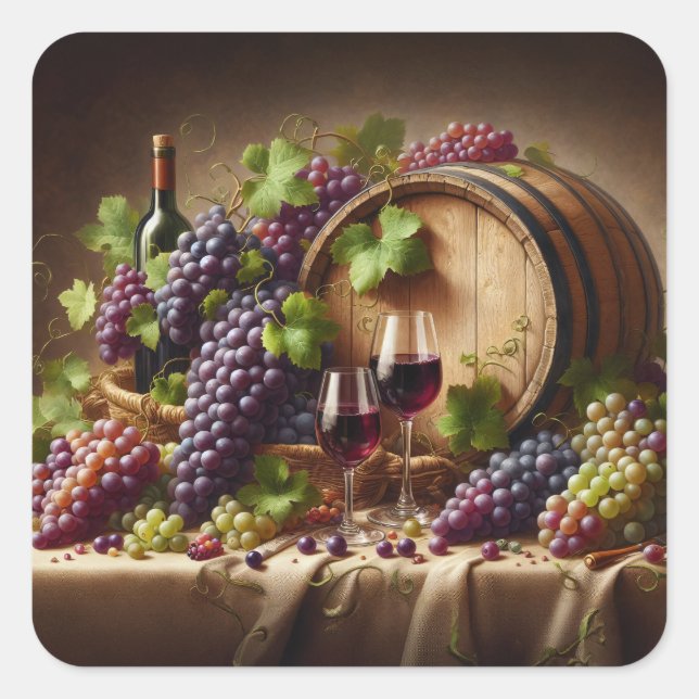 Grapes and Wine Still Life Square Sticker (Front)