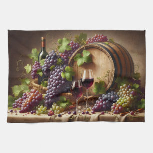 Grapes and Wine Still Life Tea Towel