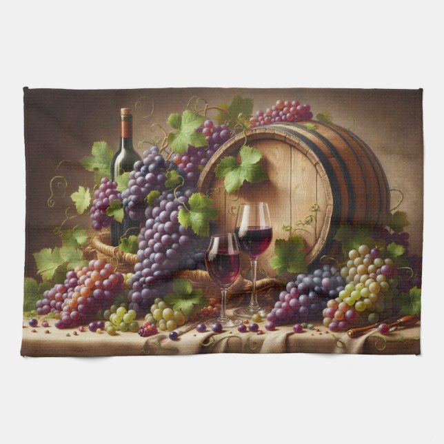 Grapes and Wine Still Life Tea Towel (Horizontal)