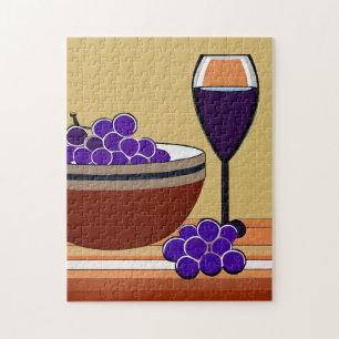 Grapes and Wineglass in Maroon and Tan Jigsaw Puzzle