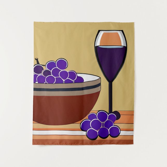 Grapes and Wineglass in Maroon and Tan  Tapestry (Front)