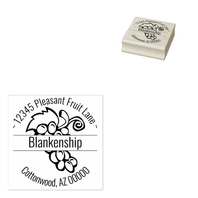 Grapes Artwork Round Address Custom Name Rubber Stamp (Stamped)