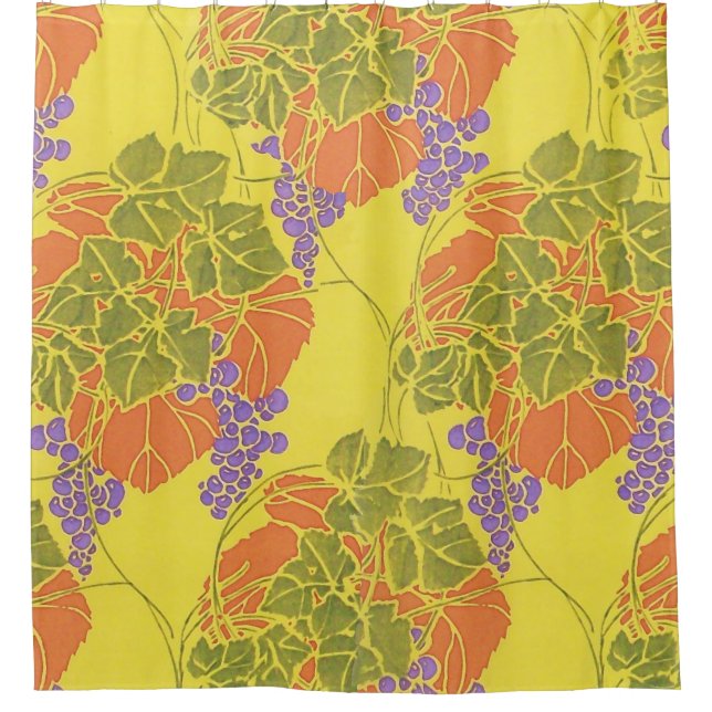 GRAPES,GRAPE VINES,ORANGE YELLOW GREEN PURPLE SHOWER CURTAIN (Front)