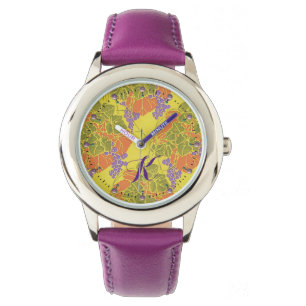 GRAPES,GRAPE VINES,YELLOW GREEN PURPLE MONOGRAM WATCH